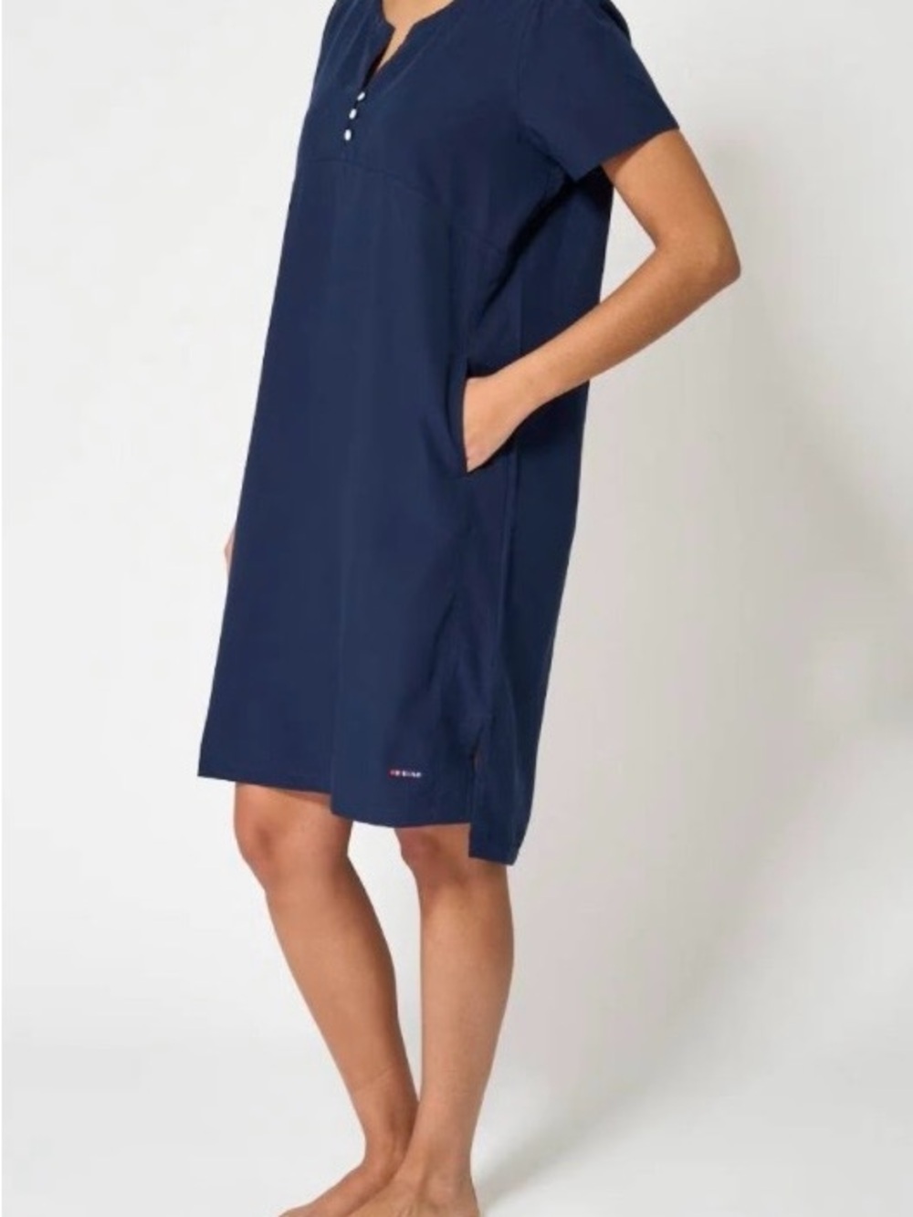 Navy Short Sleeve Henley Shift Dress EU Size 40= US 8/10 - Picture 3 of 12
